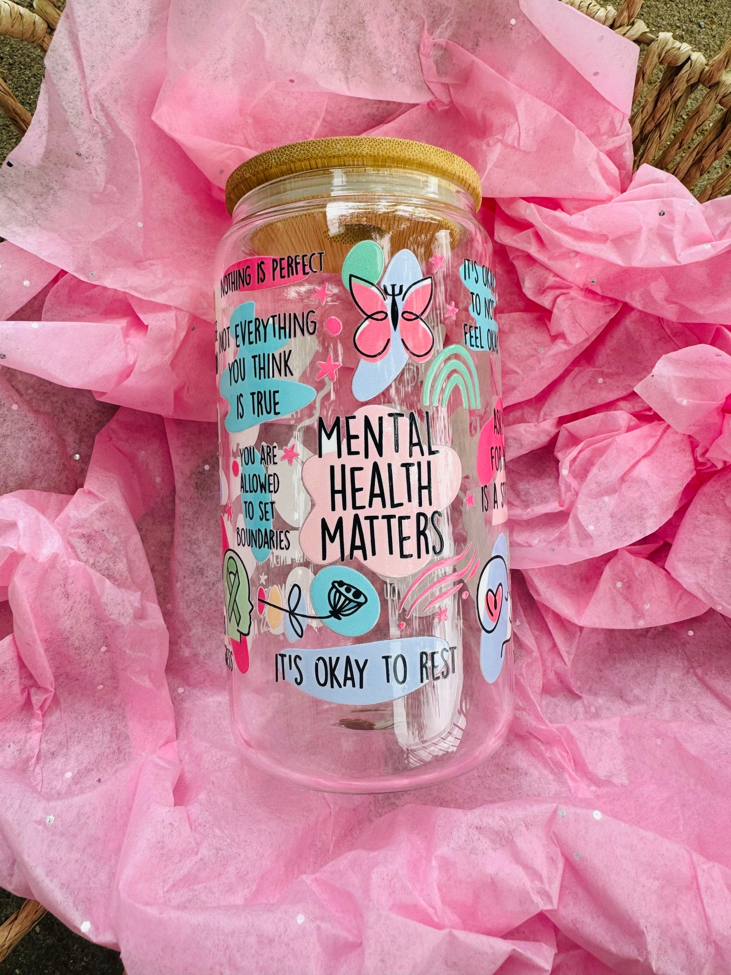 Mental health 16 oz Glass cup