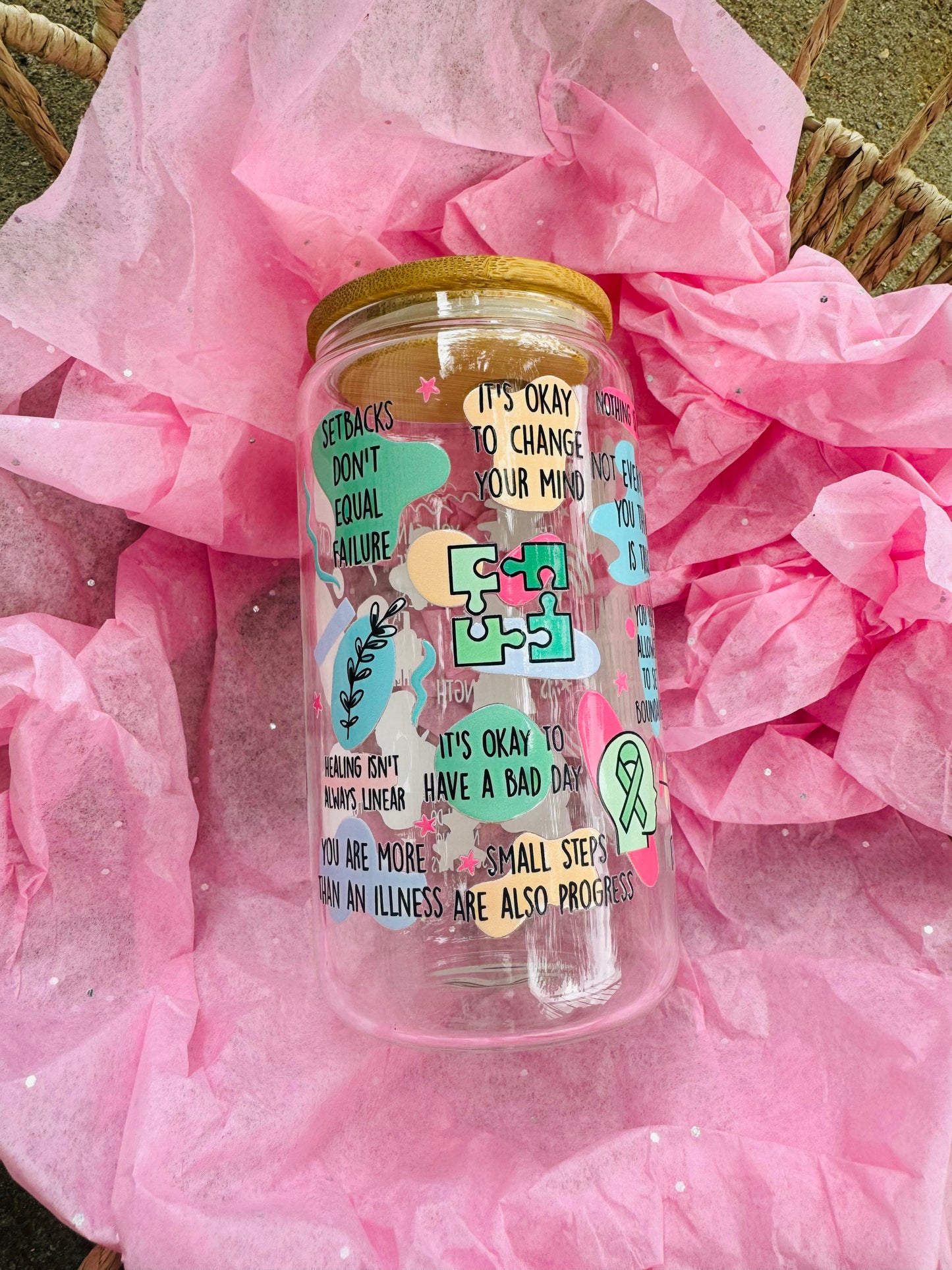 Mental health 16 oz Glass cup